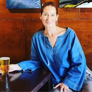 Madewell Blue Side Lace Up Chambray Denim Top Bell Sleeve